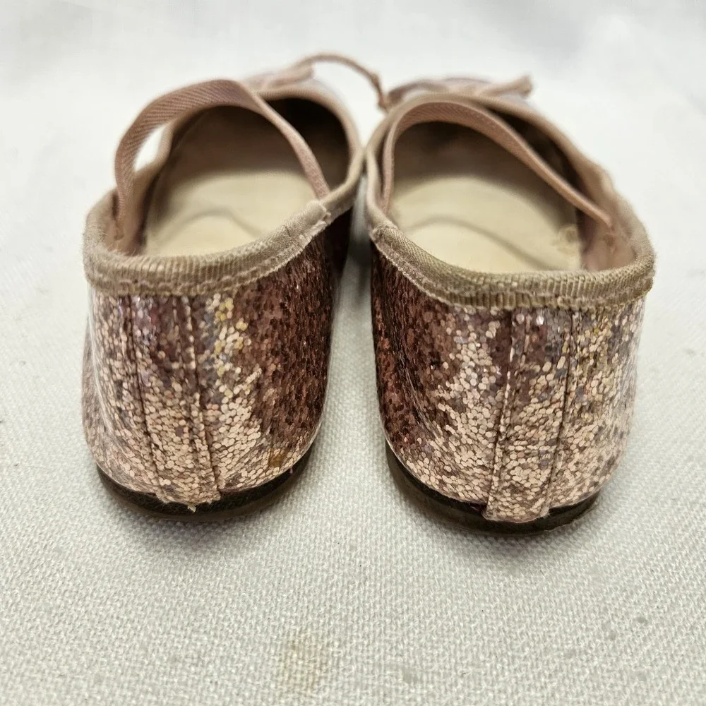 Gap Ballet Flats Girls Size‎ 10 Rose Gold Glitter Bow Elastic Strap Dressy Shoes